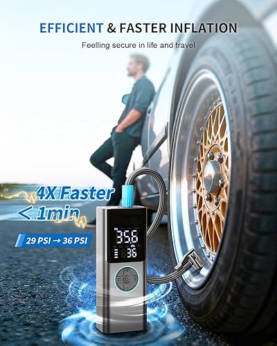 Miniatura 2 de Compresor de aire portátil para inflador de neumáticos, bomba de neumáticos 4 veces más rápida y 150 PSI para automóvil, moto y bicicleta, apagado
