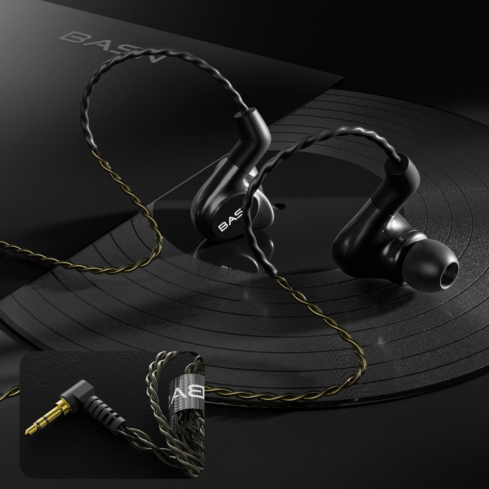 BASN Metalen 4 Treiber In-Ear-Monitor-Kopfhörer, geräuschisolierende IEMs mit tiefem Bass, für Musiker, Sänger, Schlagzeuger, Bassisten (schwarz)
