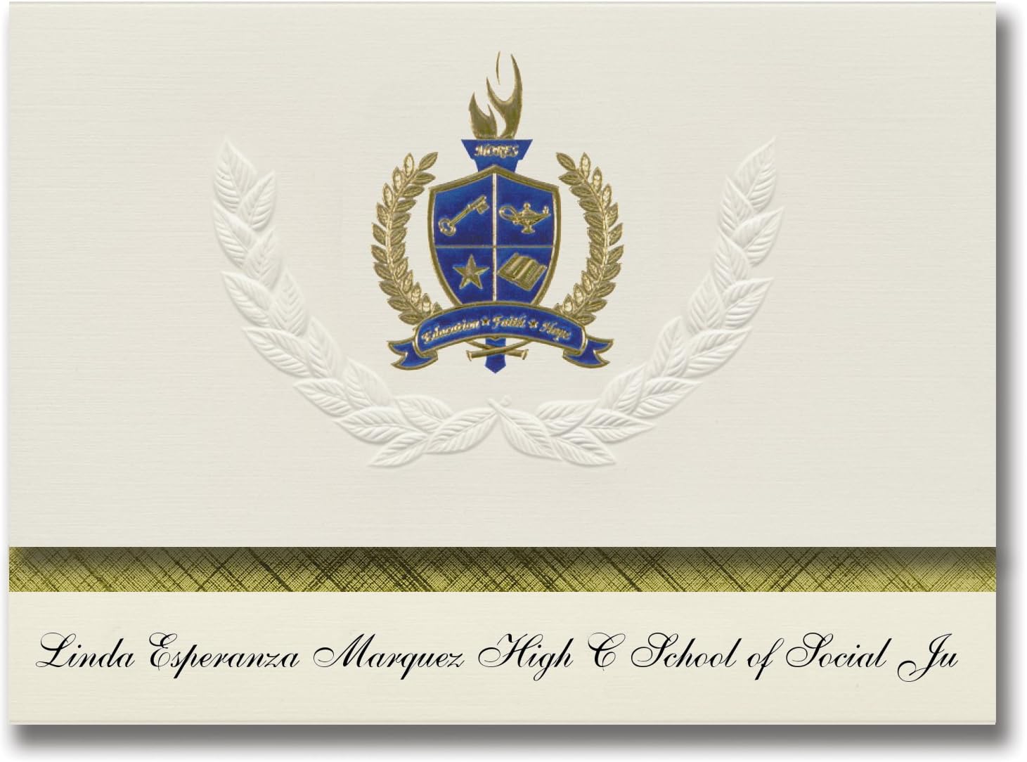 Signature Announcements Linda Esperanza Marquez High C School of Social Ju (Huntington Park, CA) Graduation Announcements, Presidential Elite Pack 25 w/Gold&Blue Foil seal