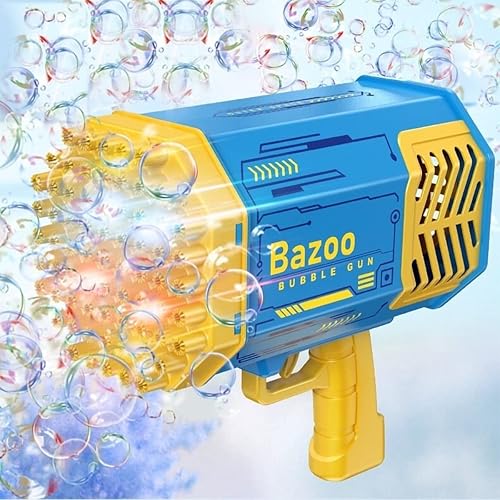Bazooka - Ametralladora de burbujas de 69 agujeros soplador de burbujas con luces coloridas juguetes de verano para niños pequeños adultos recuerdos