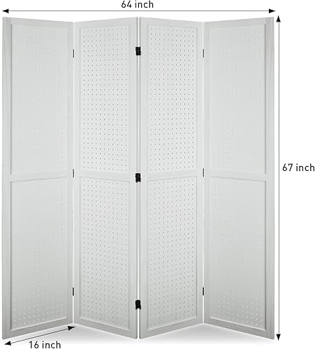 Miniatura 6 de ECOMEX Divisor de habitación de 4 paneles, pantalla de tablero de clavijas de 5.6 pies, divisor de madera plegable de privacidad, divisor de