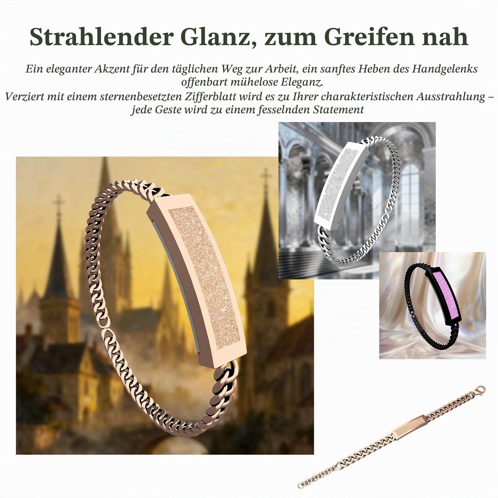 findtime Damen Smart Armkette Fitness Tracker Aktivitätstracker IP68 Wasserdicht Smartband Schmal Schrittzähler Schlaftracker Kalorienzähler Herzfrequenzmesser Dünn Kuba-Kette Design Gold