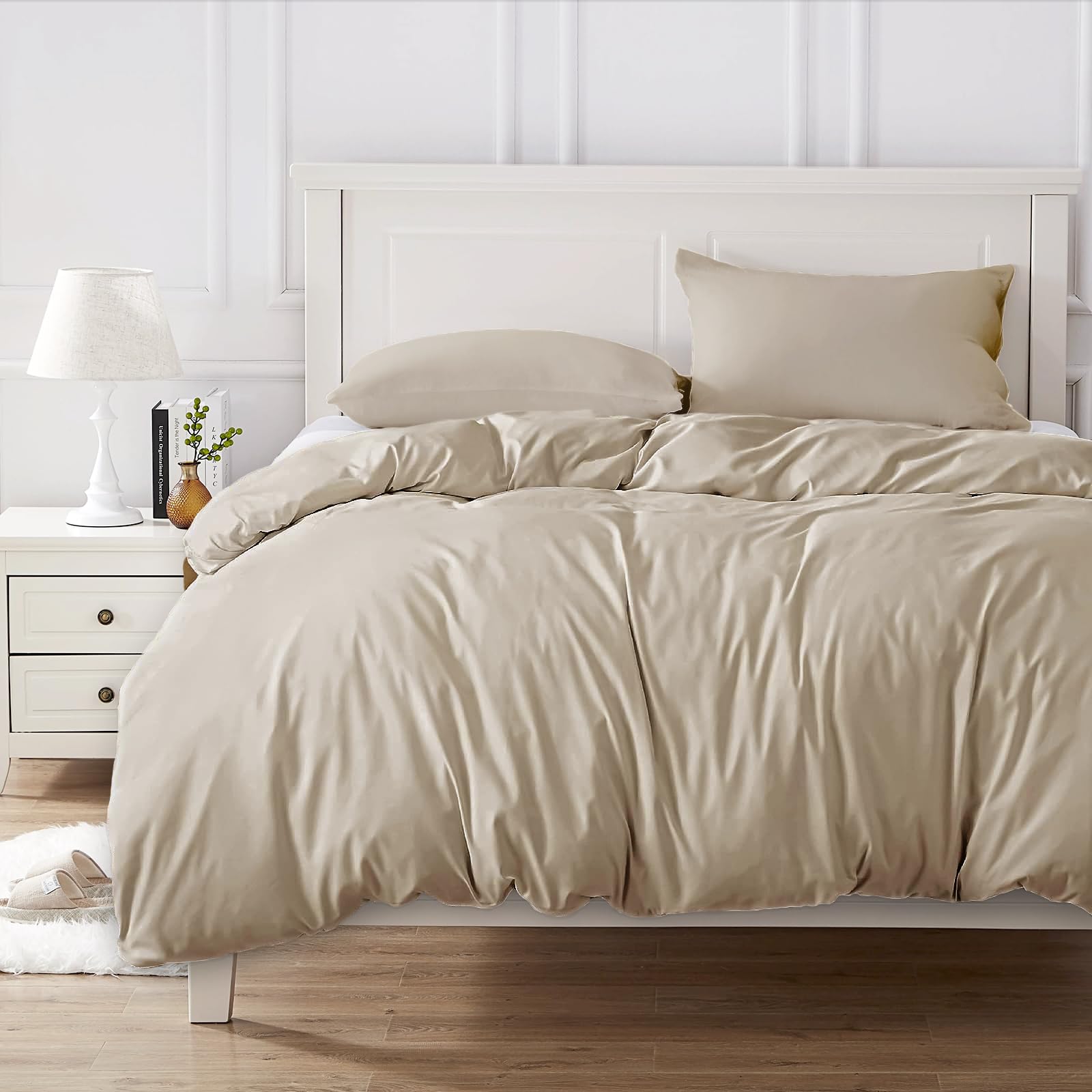 Cotopuro Copripiumino Matrimoniale 100% Cotone 240x220 (2 Federe 50x80), Set Copripiumino in Premium Cotone 150GSM OEKO-TEX, Morbida, Traspirante, Ipoallergenica - Beige