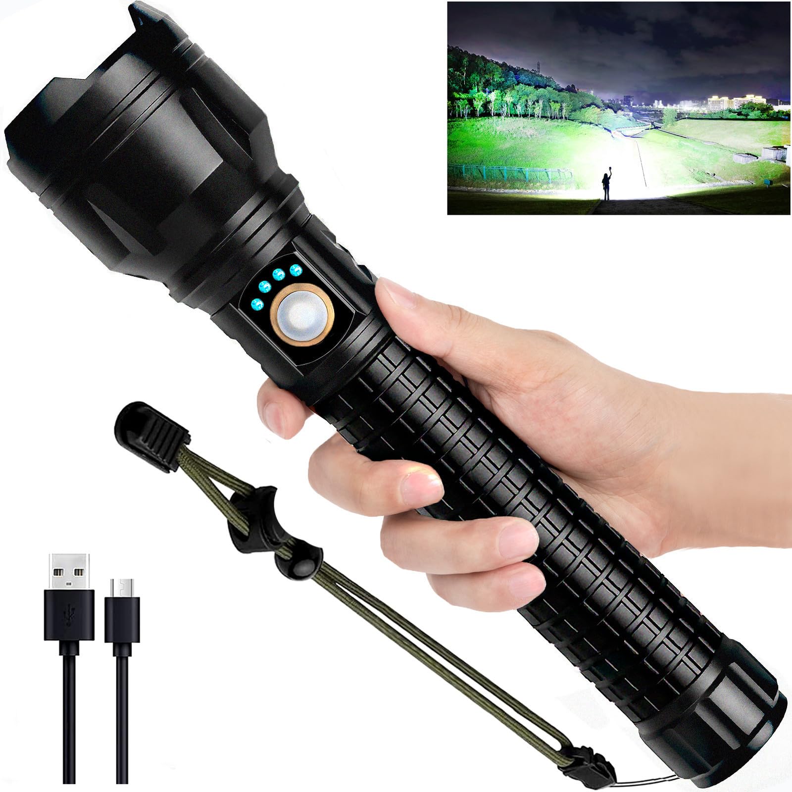 MIXILIN Brightest Led Flashlights High Lumens Rechargeable, 200000 Lumens Super Bright Flashlight High Powered Flash Light, 5 Modes Waterproof Powerful Flashlight for Camping Emergency