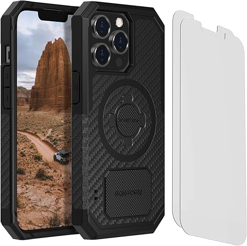 Rokform - Funda resistente para iPhone 13 Pro + kit de 2 protectores de pantalla (transparente)