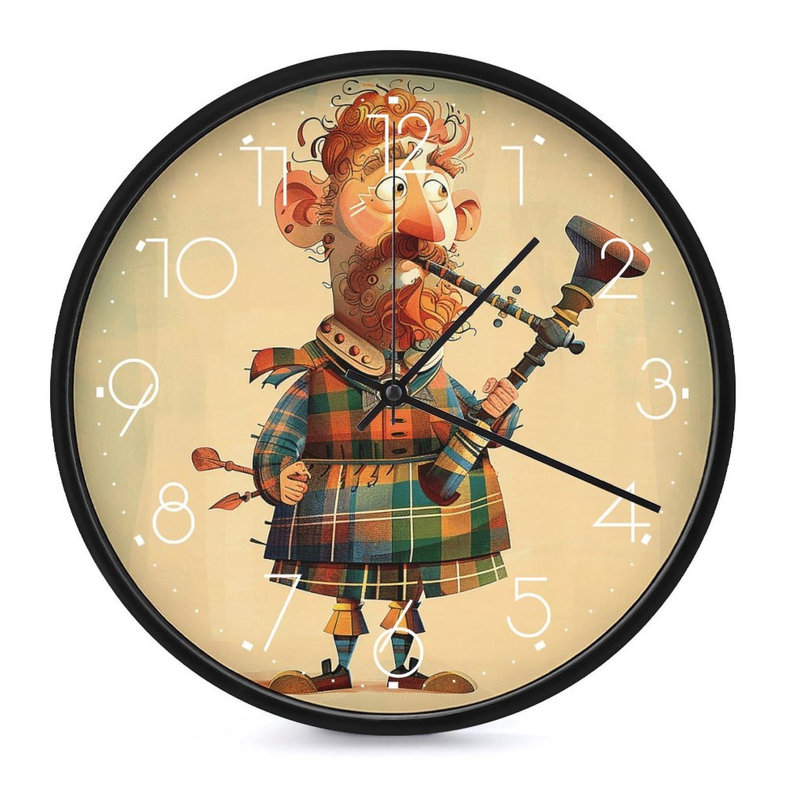 Horloge murale silencieuse de 25 cm en forme de cornemuse pour une deco sans tic-tac