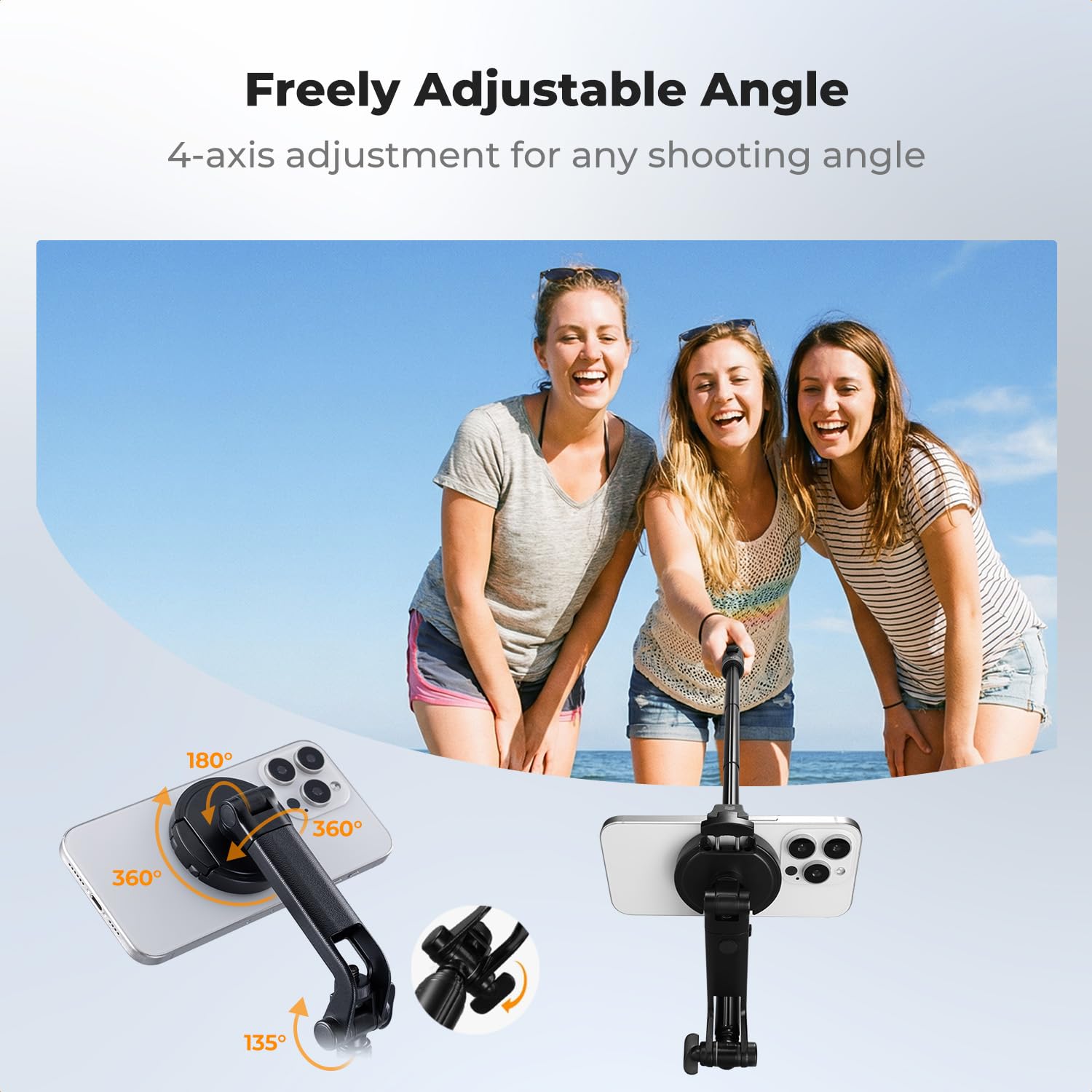K&F CONCEPT Kij do Selfie 3-w-1 z MagSafe i Pilotem, Stativ Obracalny 360°, Kompatybilny z iPhone, Samsung i Kamery Sportowe | Mag-Safe statyw kompatybilny z iPhone Android DJI OSMO Pocket 4/3 Insta360 X5, klips magnetyczny+śruba 1/4" - X97C6