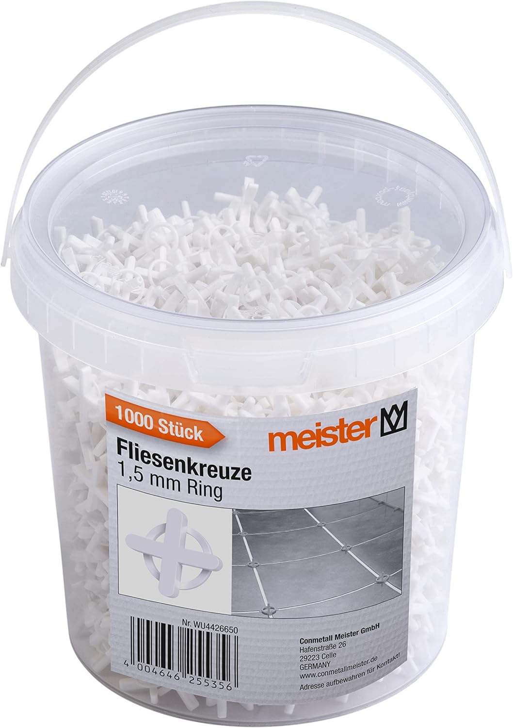 Meister Tile Spacers 1.5 mm – Practical Set with 1000 Pieces – Reusable Thanks to Ring – Made of Robust Polypropylene – White/Tile Accessories/Tile Laying Aid/Joint Spacers / 4426650