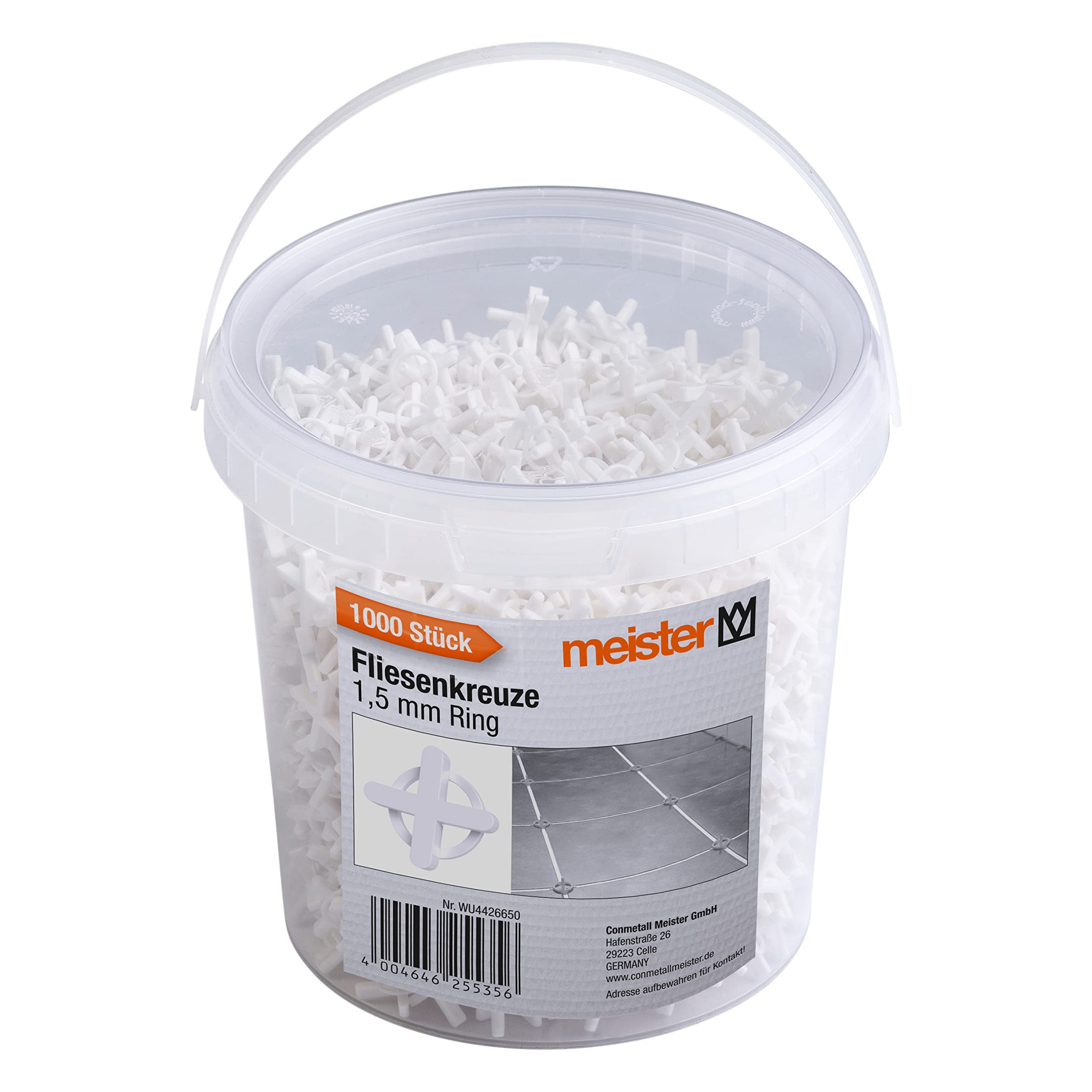 Meister Tile Spacers 1.5 mm, Practical Set including 1000 Pieces, Reusable Thanks to Ring, Made of Robust Polypropylene