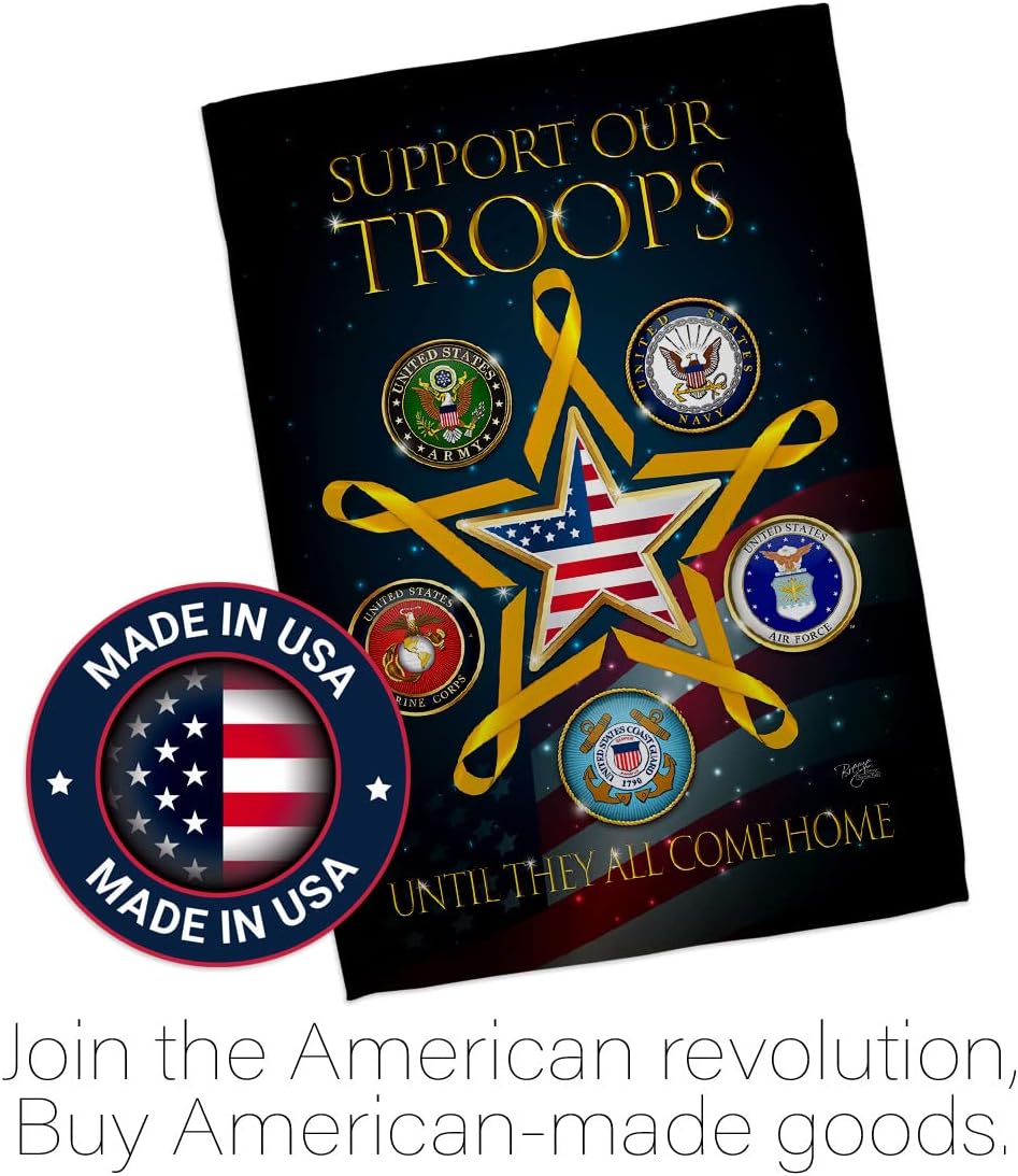 Support Our Military Troops Corps Garden Flag Home Decor Armed Forces Official United State Service All Branches Honor American Decorations Yard Military Memorabilia Banner Remembrance Wall Tapestry Retire Outdoor Veteran Memorial Day Gifts Made In USA