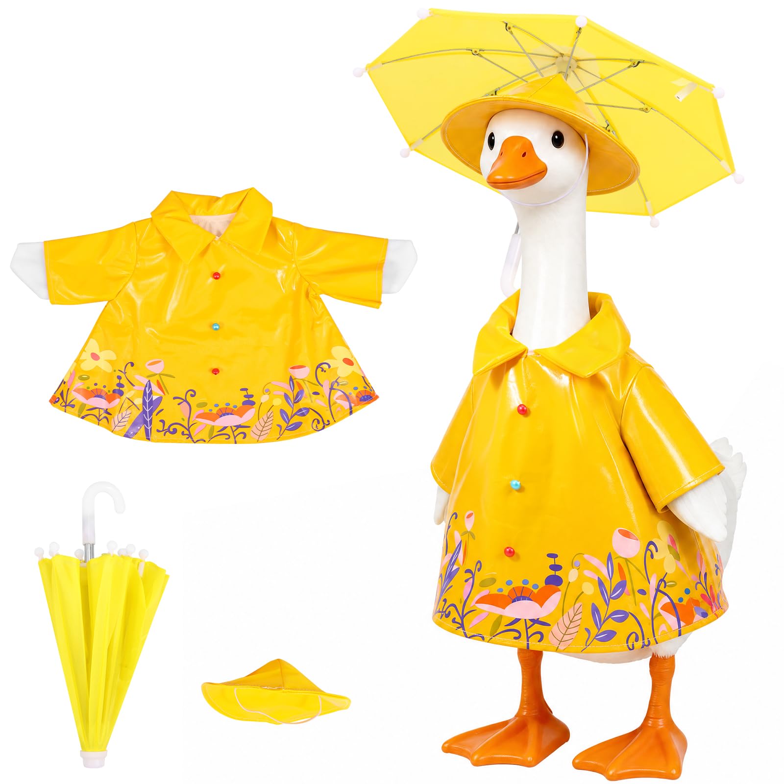 Bpyhebe Porch Goose Outfit with Hat & Umbrella, Raincoat Shirt Dress Clothes for Large Lawn Gooses Statue, Outdoor Garden Decorative Goose Costume Accessories(Yellow)