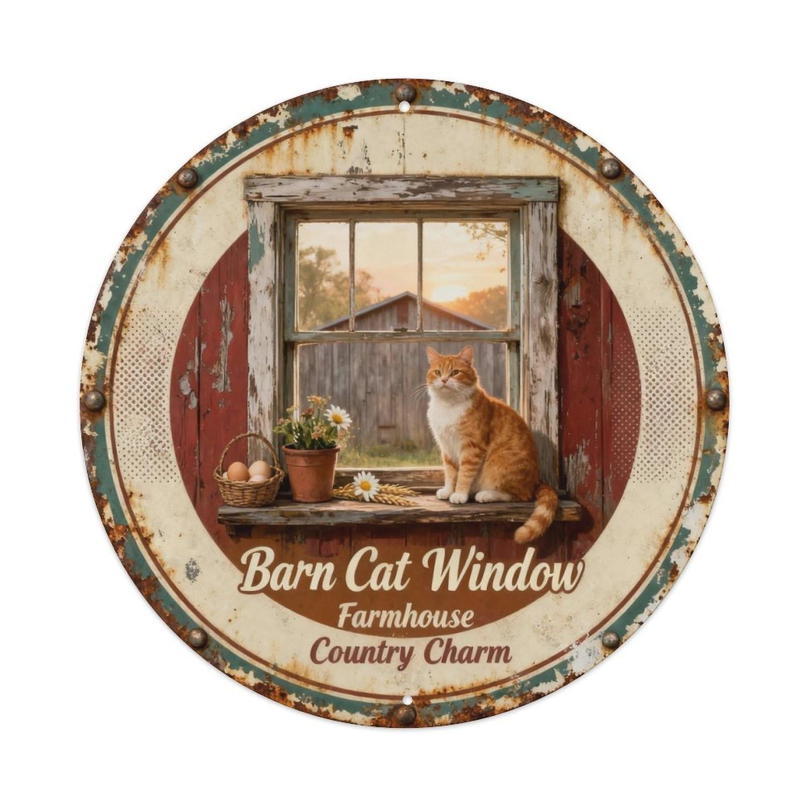 Barn Cat Window Metal Tin Sign Plaque