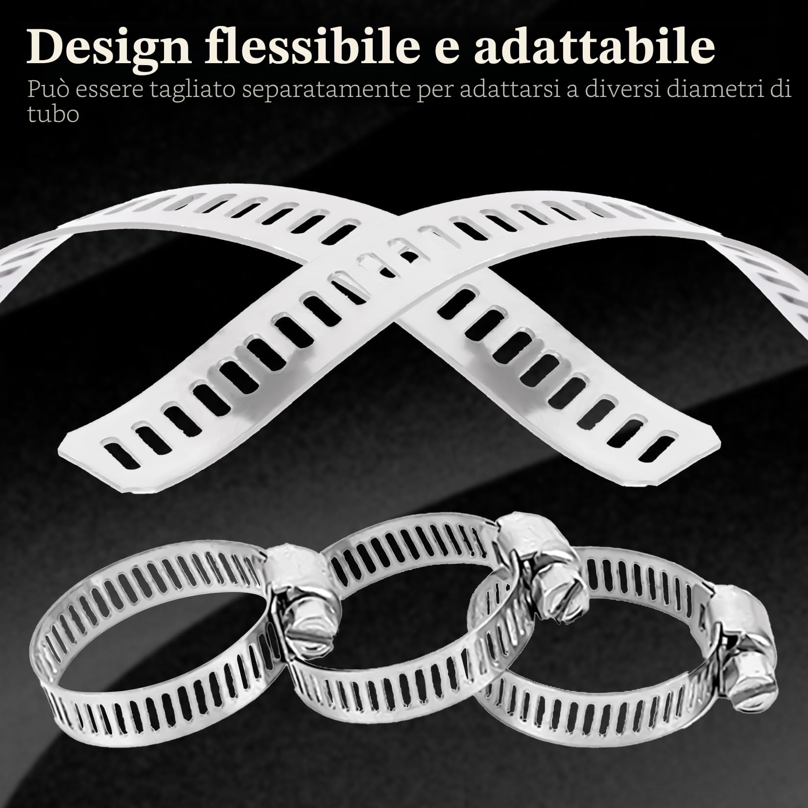 4M Fascette Metalliche Stringitubo Acciaio Inox, Fascette Stringitubo Metalliche Acciaio Inox 304 Regolabili, Cinghia Metallica Forata per Tubi Aacqua Gas Automobilistico, con 10 Clips Fissaggio