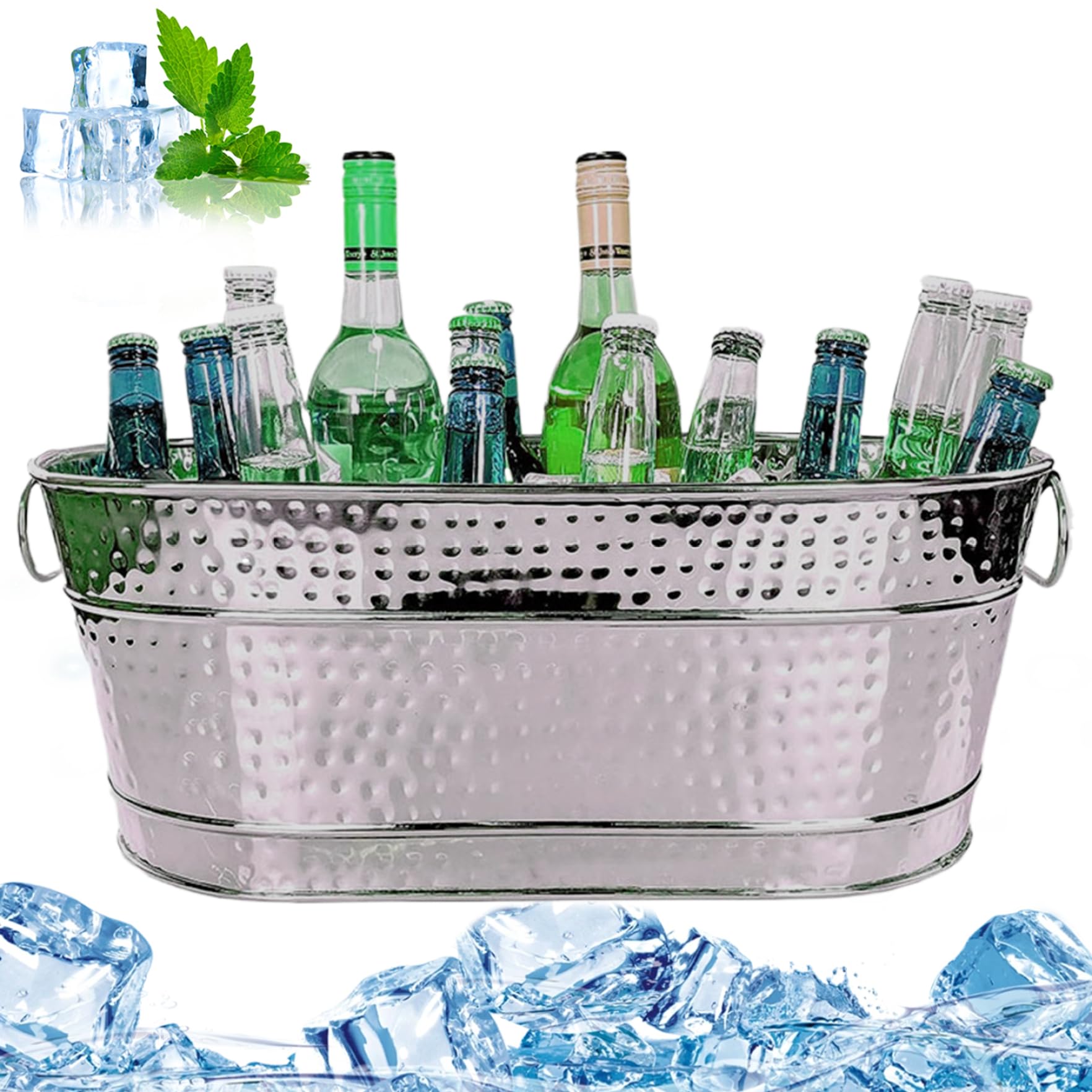 Bebida Tina Food Food Safe Galvanized Galvanized con manijas de 15qt cubo de champán Resistente a la óxido ＆ Cubos de hielo resistentes para fiestas Mantenga la bebida de hielo durante 8 horas sumini