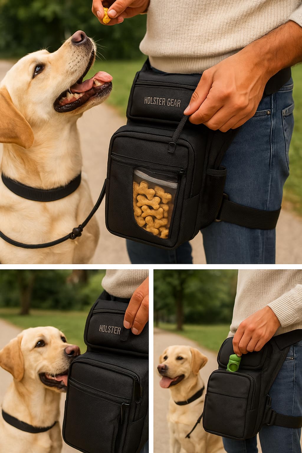 Holster Gear - Sac de jambe pour chien - Sac à friandises pour promener le chien - Accessoire d'extérieur pour chien - Imperméable et robuste