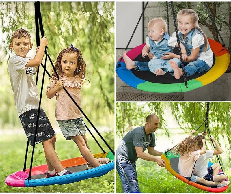 Miniatura 7 de RedSwing Columpio de árbol de platillo volador de 43 pulgadas para niños, asiento redondo grande impermeable con correas ajustables para colgar al
