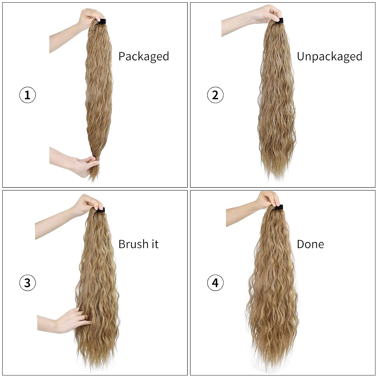 SEIKEA Ponytail Extension Clip in Wrap Around Long Wavy Curly Pony Tail Hair Fluffy Synthetic Hairpiece for Women 24 Inch Color Ash Blonde with Golden Blonde