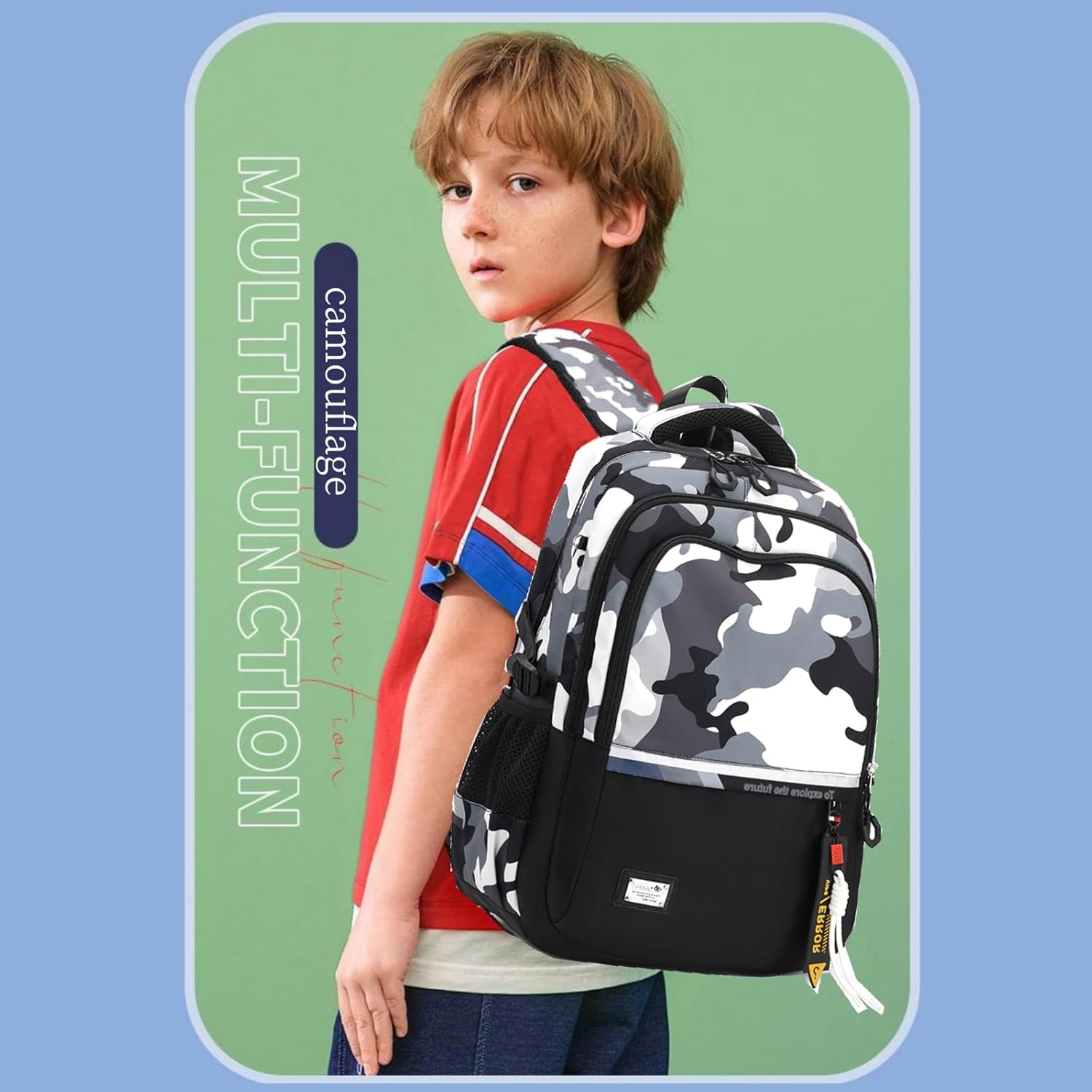 MITOWERMI Boys Backpack for Kids Camouflage School Bags for Elementary Primary Student Bookbags Middle Backpacks Teen Casual Travel Back Packs - Image 2