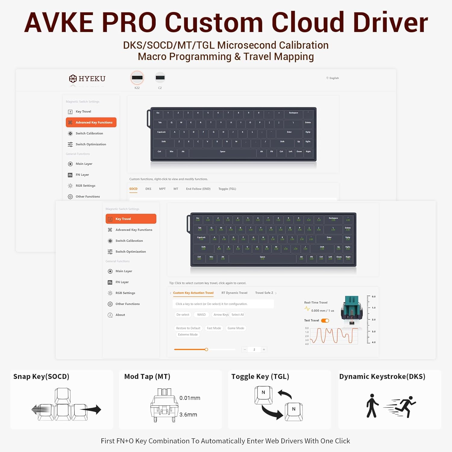 Hexgears HK-K22 Gaming Keyboard with Hall Effect Magnetic Switch, Rapid Fast Magnetic Keyboard with Adjustable Trigger, 8000Hz Polling, RGB Backlit 65% Compact Keyboard Design for PC(White)