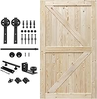 Vista 14 de S&Z TOPHAND 20 pulgadas x 84 pulgadas. Puerta de granero anudada británica sin terminar con kit de herrajes deslizantes de 4 pies/madera