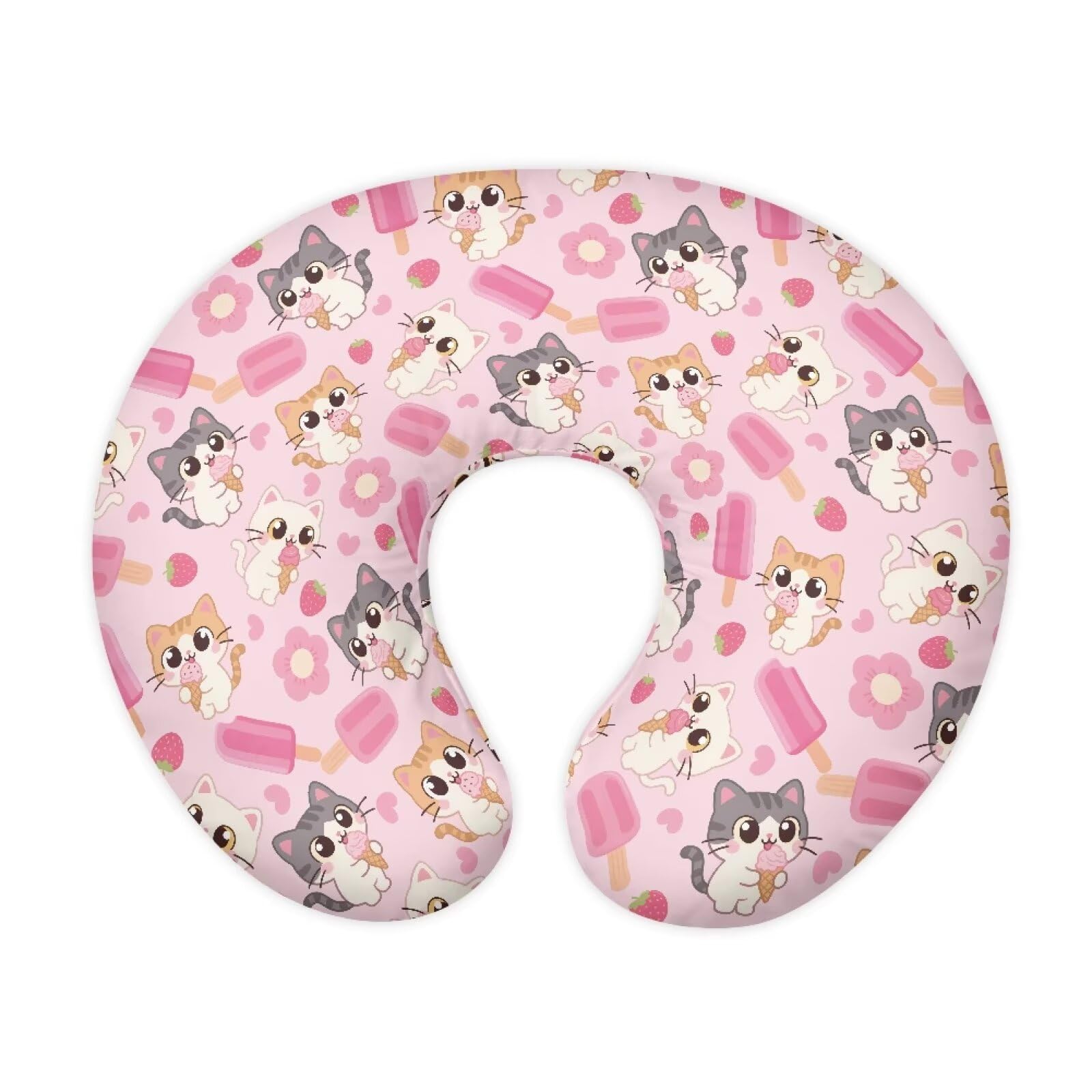 Urndoeng Baby Nursing Pillow Cover With Zipper Skin-Friendly Nursing Pillow Slipcovers For u-Shaped Nursing Pillows Durable And Soft Pink Cat Print