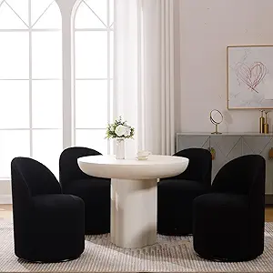 Wahson Boucle Swivel Dining Chair Set of 4, Modern Upholstered Barrel Accent Chair with 360 Degree Rotation, Black Vanity Chair for Dining/Living Room, Bedroom, Makeup Room