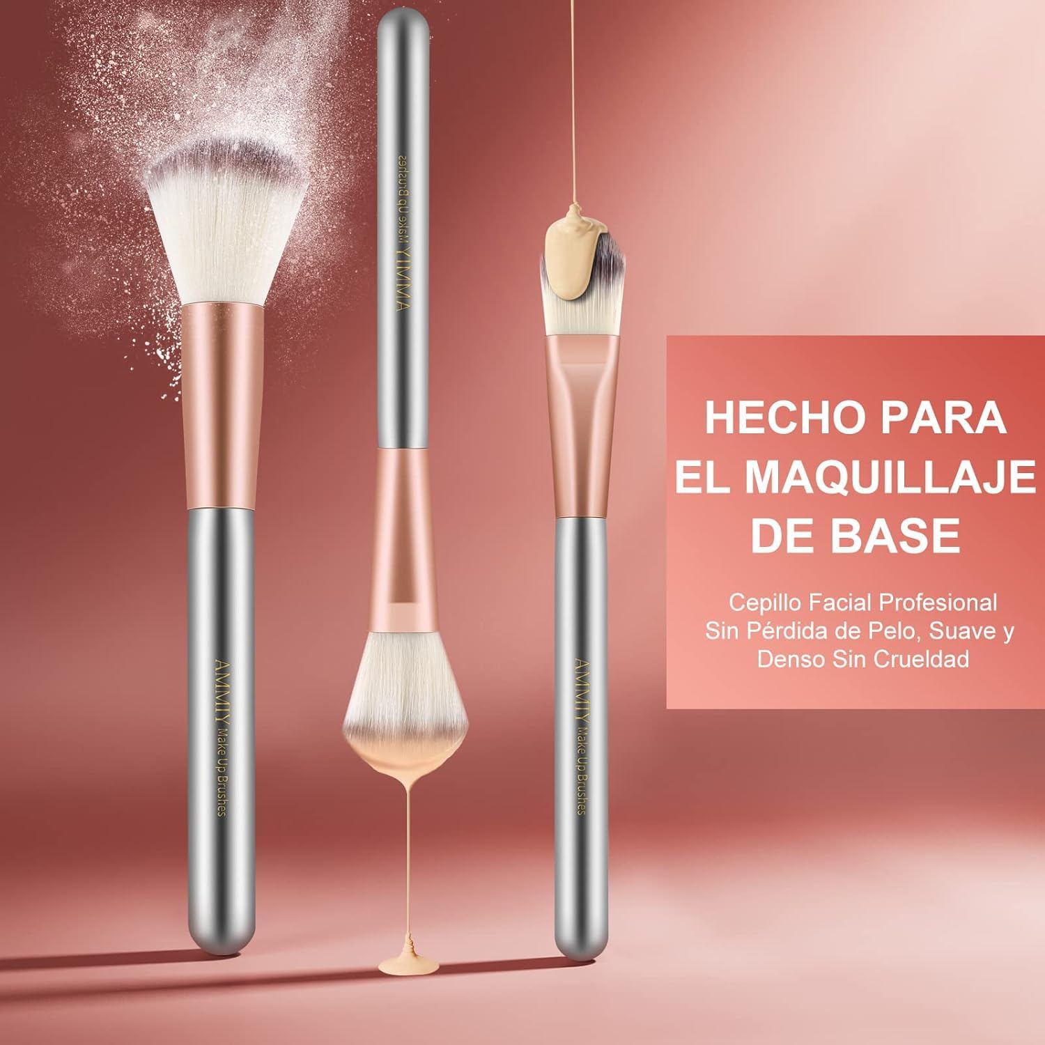 Brochas de Maquillaje Profesional, Champagne Set Brochas Maquillaje，Suaves y Duraderas Pinceles Maquillaje Para Base, brocha colorete de Ojos Poder Facia【18 Piezas +Bolsa Plegable