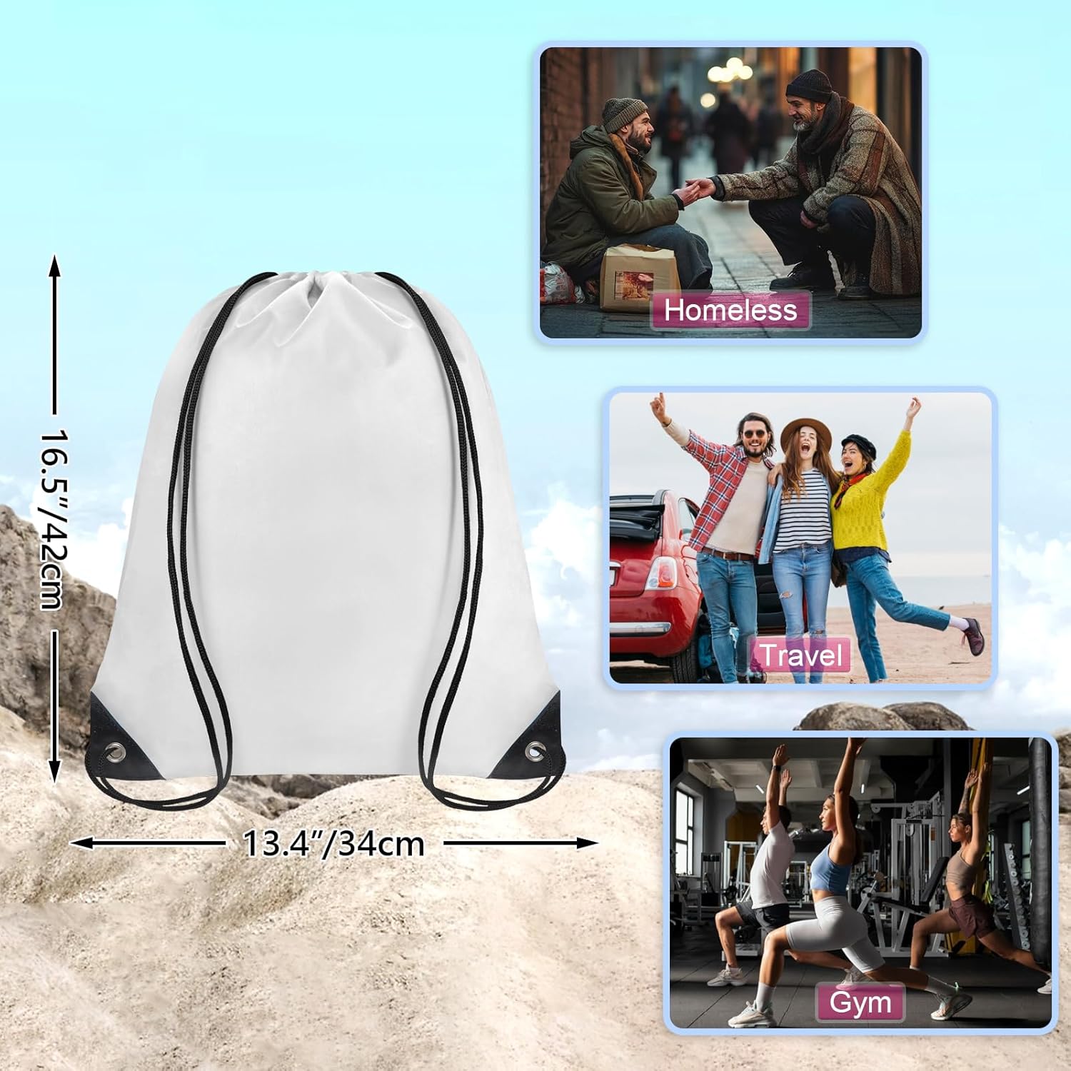 Drawstring Backpack Bulk 42 Pcs String Backpack Drawstring Bags Cinch Bag Sackpack for Men Women Gym (White) - Image 2