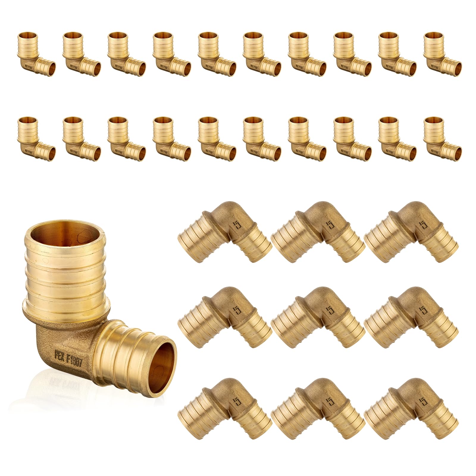 Seelink 20-Pack PEX Fittings - 3/4" X 1/2" Reducing 90 Degree Elbow, Brass Crimp Fittings For Plumbing - View #10