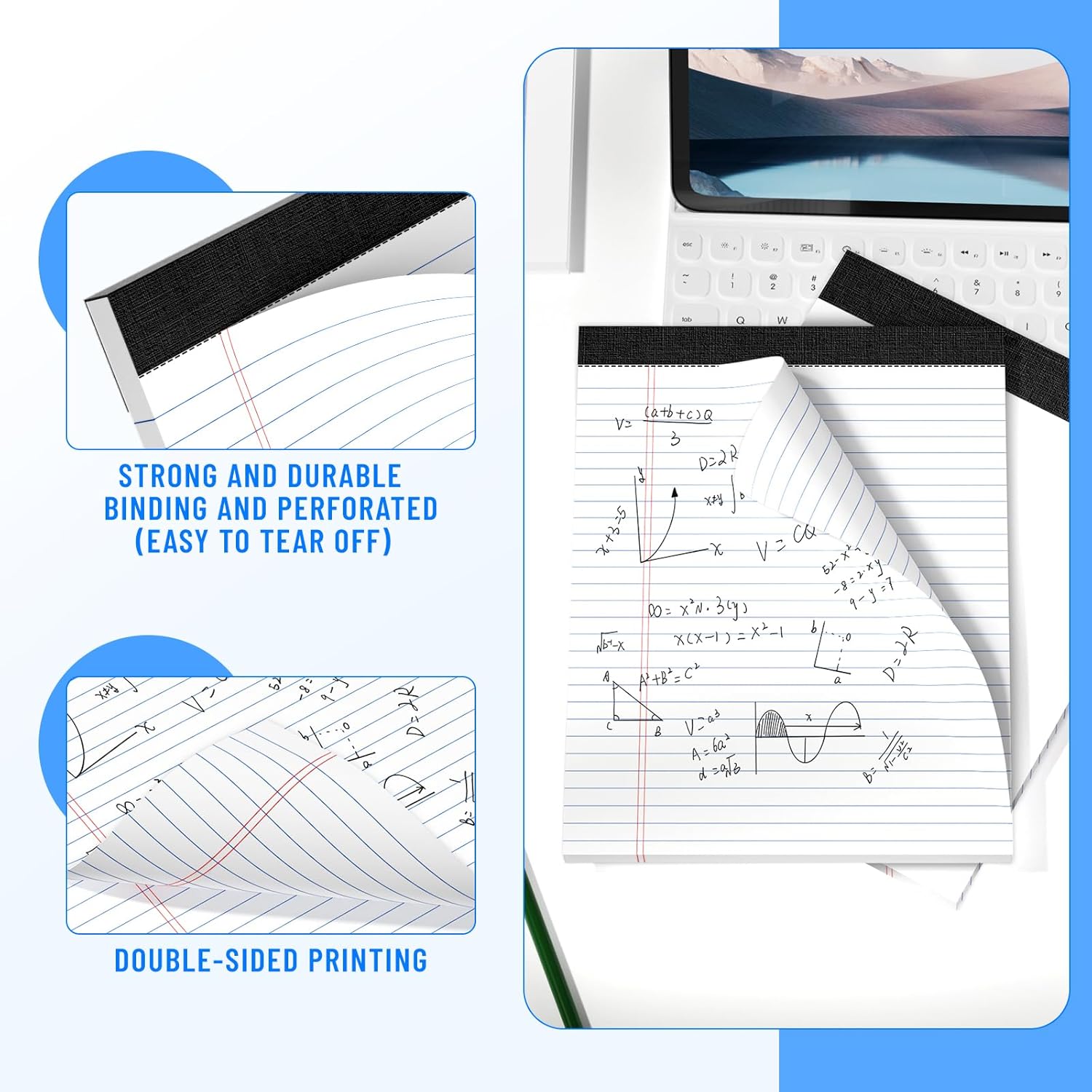 2pcs Legal Pads 8.5 x 11, Notepads 8.5 x 11 Inch, White Note Pads Clear Print Writing Pads of Paper, Memo Pads , Perforate Legal Notepads Paper , Wide Ruled Lined with Sturdy Back,50 Sheets/Pack - Image 4