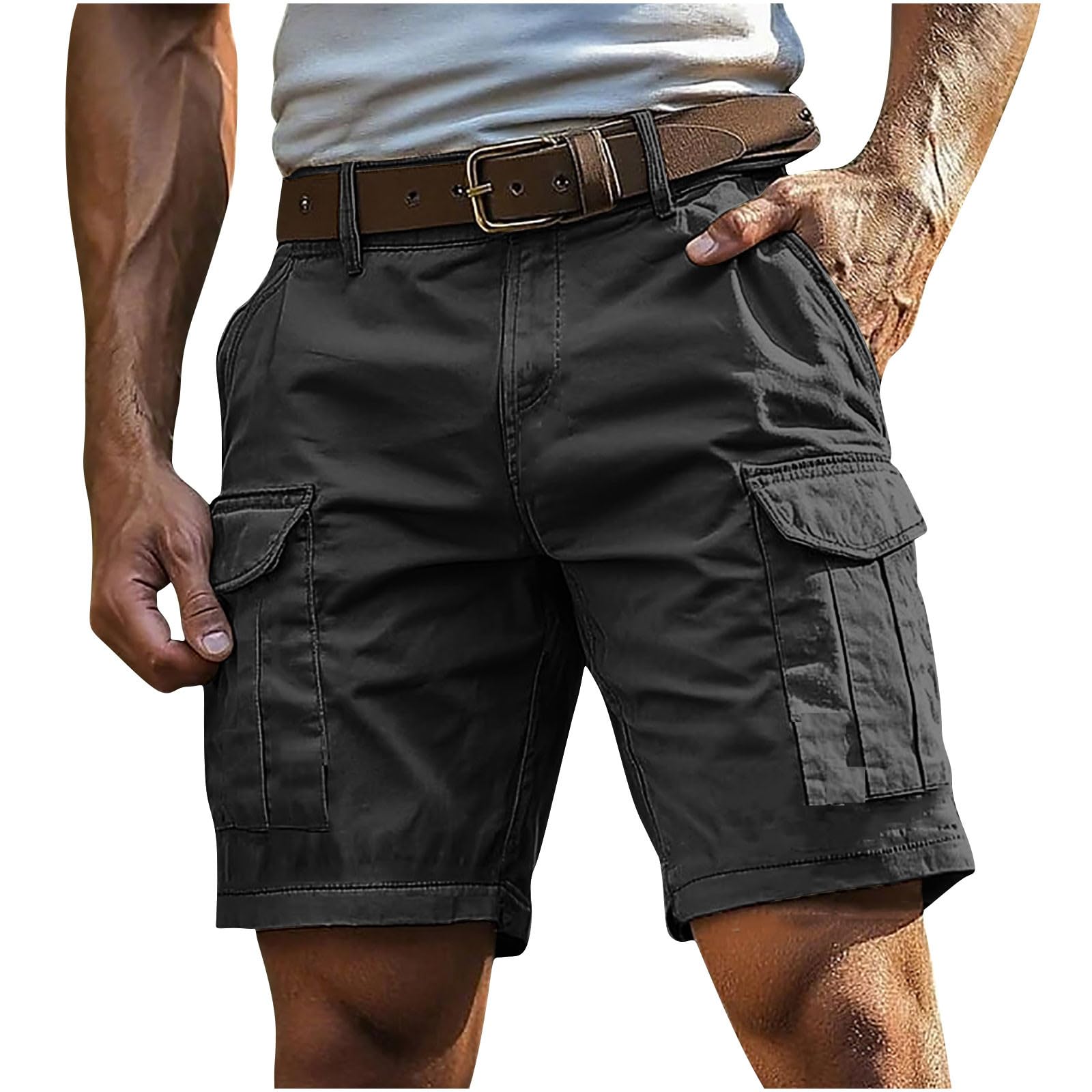 Kurze Hosen Herren Cargo Shorts Baumwolle Bermuda Shorts Sommer Elastische Taille Cargohose Herren Kurze Mit Zipper Und Buttons Multiple Taschen Cargoshorts Arbeitshose Männer Sportshorts