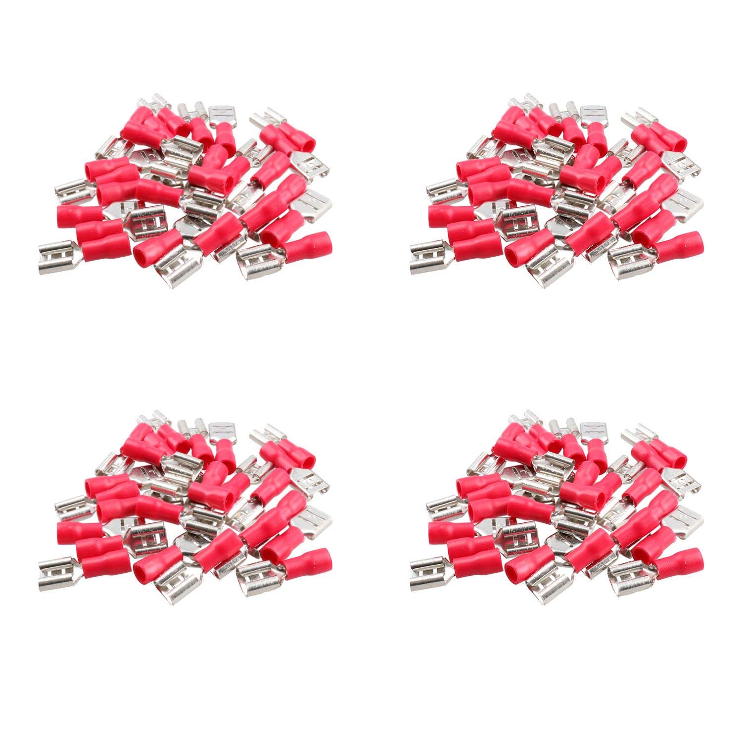 3mm Female Red Electrical Cable Wire Spade Terminals Crimps Connectors 100pc