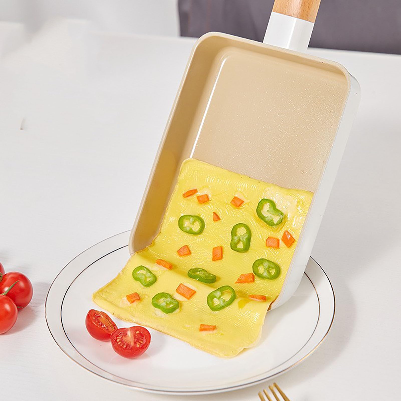 Poêle à petit déjeuner japonaise, poêle rectangulaire antiadhésive pour crêpes et rouleaux d'œufs, revêtement en céramique pour un nettoyage facile, outil de cuisine de qualité abordable