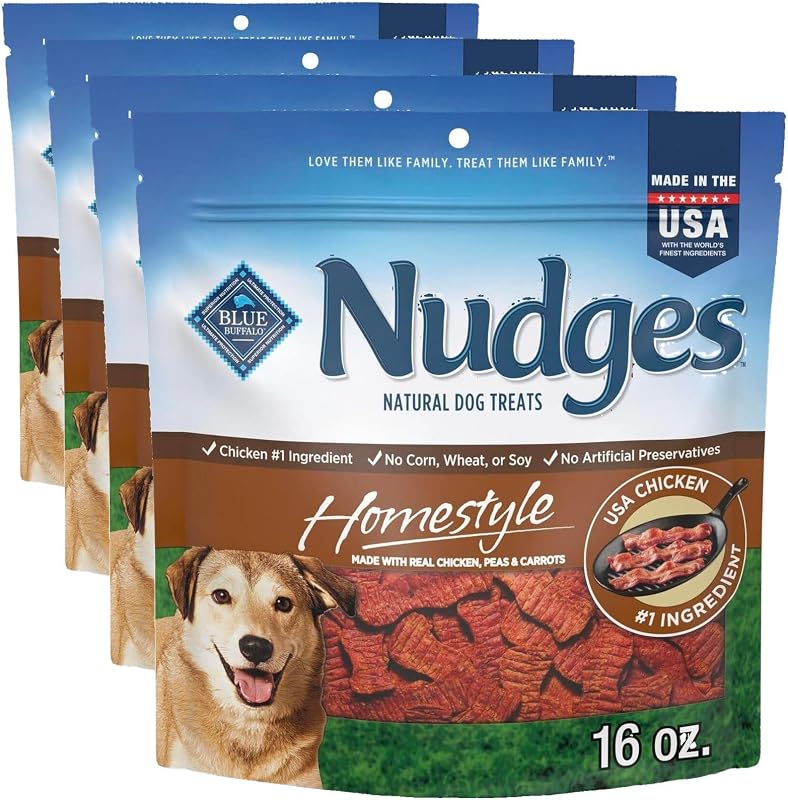 Blue Buffalo Nudges Homestyle Petisco Natural para Cães com Frango e Bacon, Pacote com 4 de 454 g