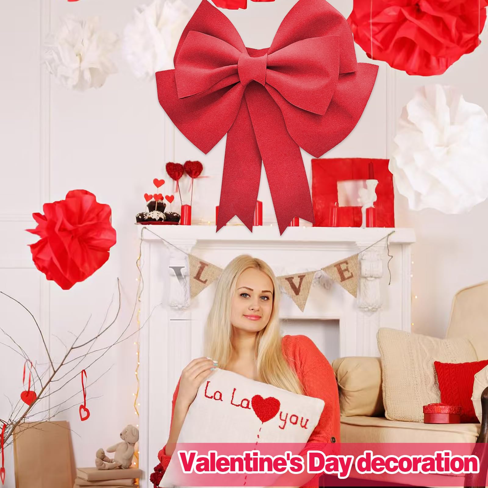 Gros Noeud Cadeau Voiture 50x60cm – Grand Noeud Cadeau Voiture Rouge en EVA, avec Ruban adhésif & Attaches, décoration élégante pour Noël, Mariage, fête, vitrine & Emballage Cadeau