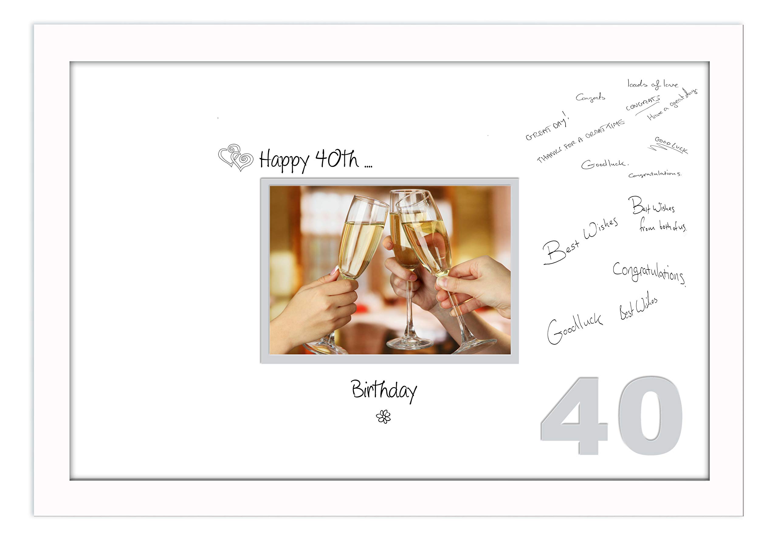 Photos In A Word White Finish Frame White Grey Inside 40Th Birthday Signing Guest Photo Frame Gift 7X5 Photo 668D (White Finish Frame White Grey Inside)