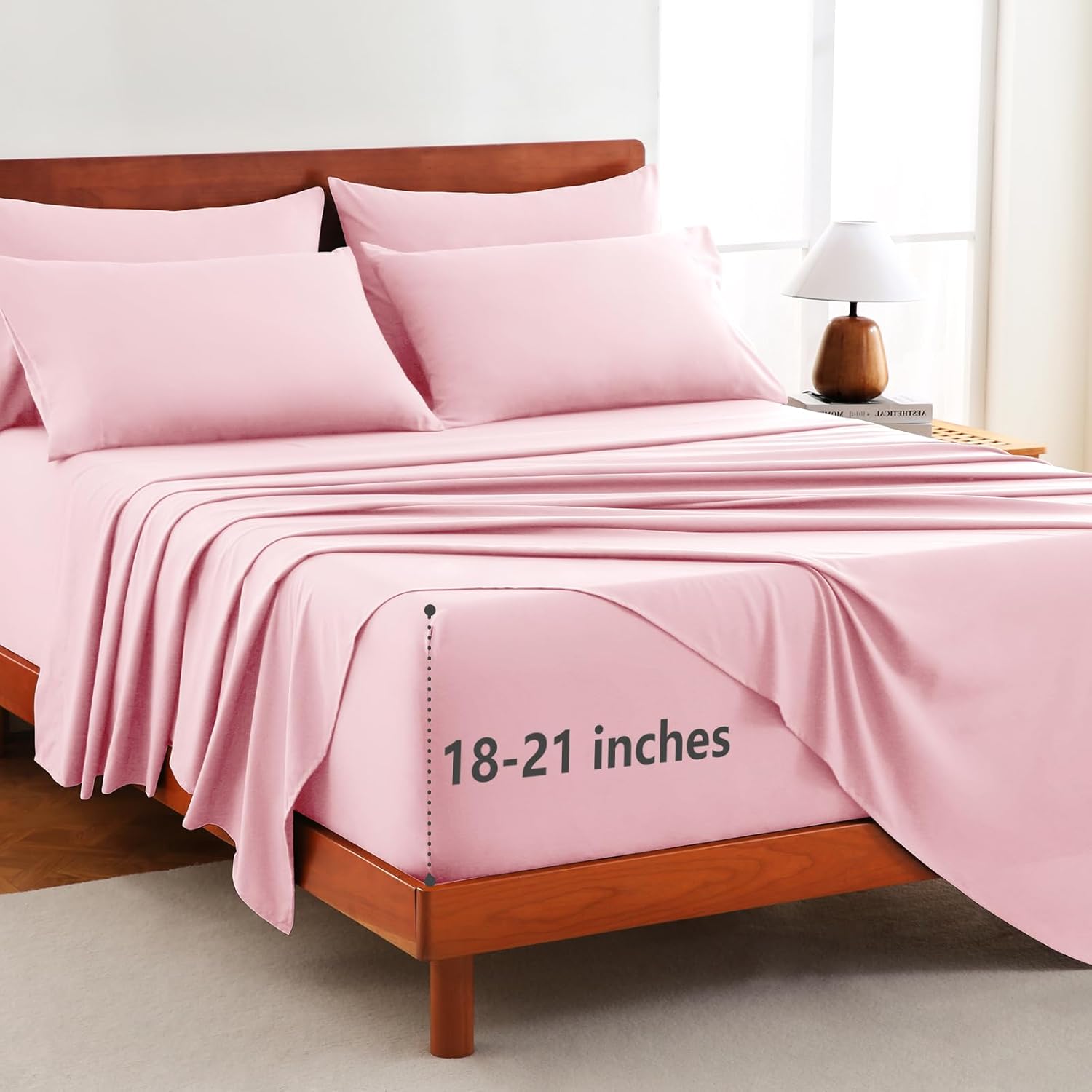 CozyLux Extra Deep Pocket Queen Sheet Set - 6 Piece Sheets Queen Size Bed Set - Fits Up to 21 inches Mattresses Queen Sheets，Breathable Queen Bed Sheets & Pillowcases - Easy & Secure Fit, Pink