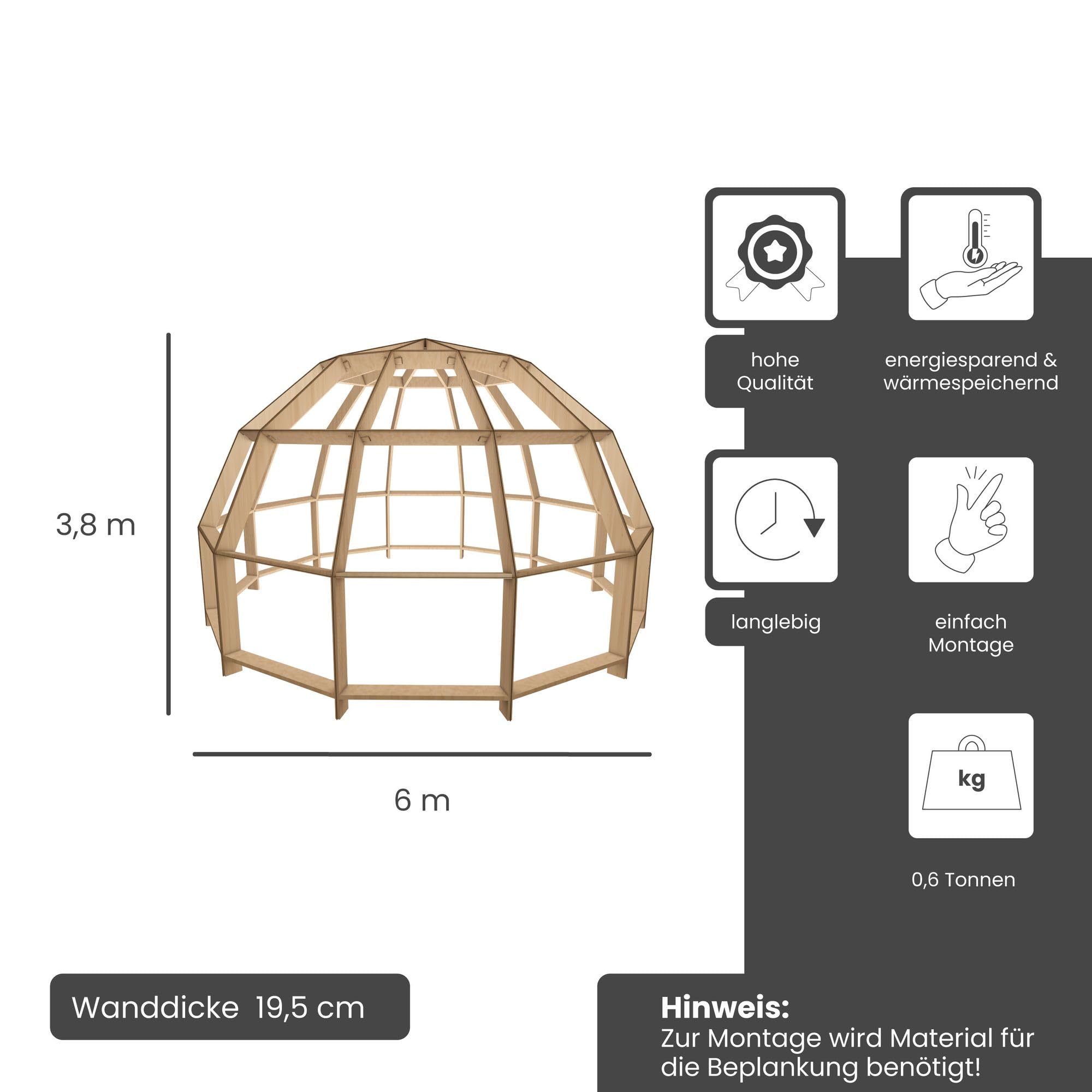 28m² Gartenhaus Bausatz, 1 Etage Braun Holz | Tiny House, Holzkonstruktion im Dome-Design, Rahmenbauweise, Selbstaufbau, Freizeit- oder Wohnraum