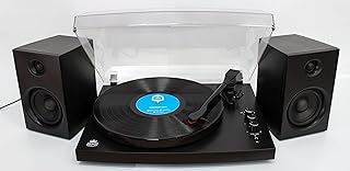 Retro PICCADILLY - Record Player, 3-Speed LP Vinyl Turntable Modern Design, Wireless Bluetooth enabled with External 18watts Stereo Speakers, Auto Stop - Black