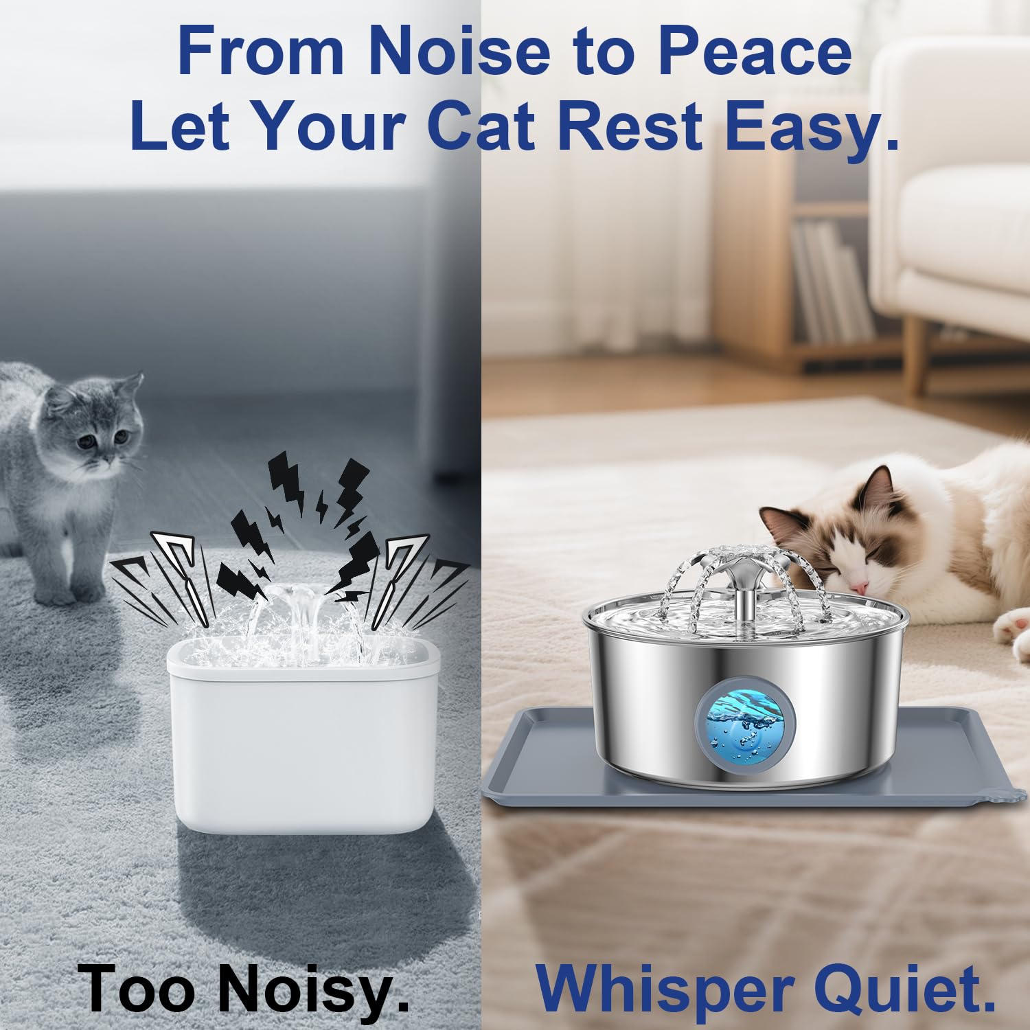 LucidShine 108oz/3.2L Stainless Steel Cat Water Fountain with 8 Replacement Filters（Up to 8-Month Supply）, Automatic Pet Drinking Fountain for Multi-Pet Households, Ultra Quiet Pump & Dishwasher Safe - image 4