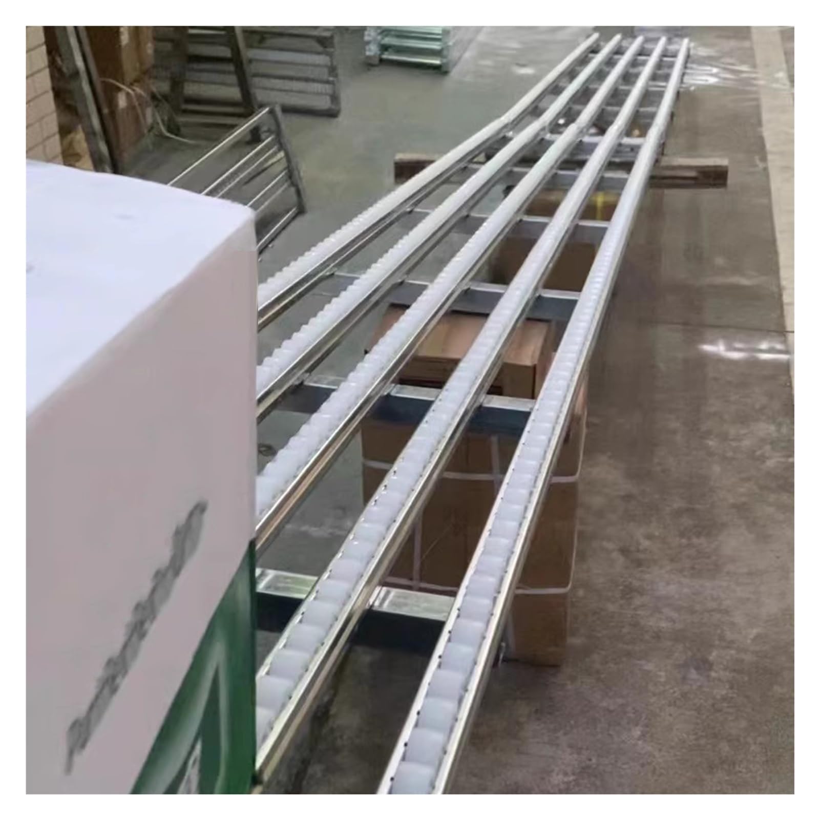 YJEUZCD Light-Duty Gravity Conveyor, Unpowered Roller Conveyor Slides, ABS Plastic Roller Stainless Steel Frame, Transportation Barreled Water Cartons Beverages Unloading Pulley ( Color : Silver-(W)30