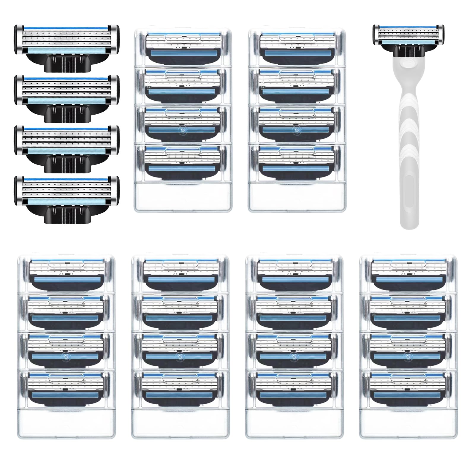 28PCS Mach Ricariche,Lamette Mach,Mach Lamette Ricambio,Rasoio Mach,Lamette Mach Turbo,Mach Safety Razor,Lame da Barba da Uomo,Lametta Barba Professionale,Adatta ai Contorni del Viso