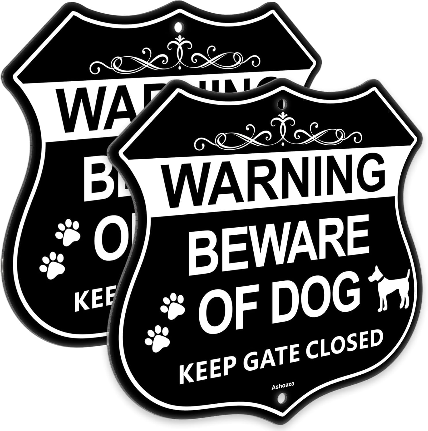 Ashoaza Beware of Dog Signs for Fence, Warning Aluminum Sign Beware of Dog, Keep Gate Closed, Pre-Drilled Holes For Easy Mounting for Door or Gate 20x20 CM (2 Pack)