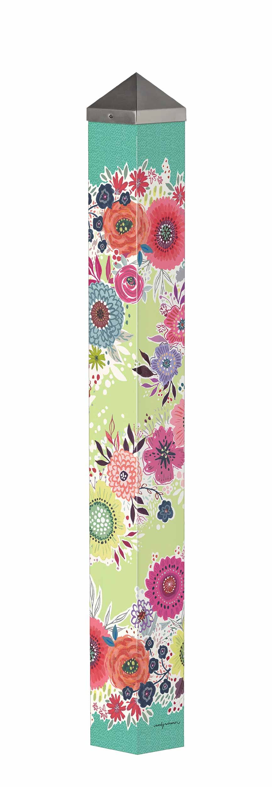 Studio M Art Pole, PVC Weather Resistant Pole with Vinyl Bowl 40 inches Tall Outdoor Decoration for Gardens, Patios, Yards, Landscaping and Birding Accessories, Whimsy Flowers