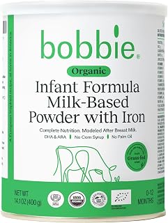 Bobbie Organic Infant Formula Powder: Milk-Based with Iron, DHA & Vitamin D, Breast Milk Inspired for Newborns to 12 Months, 14.1 oz