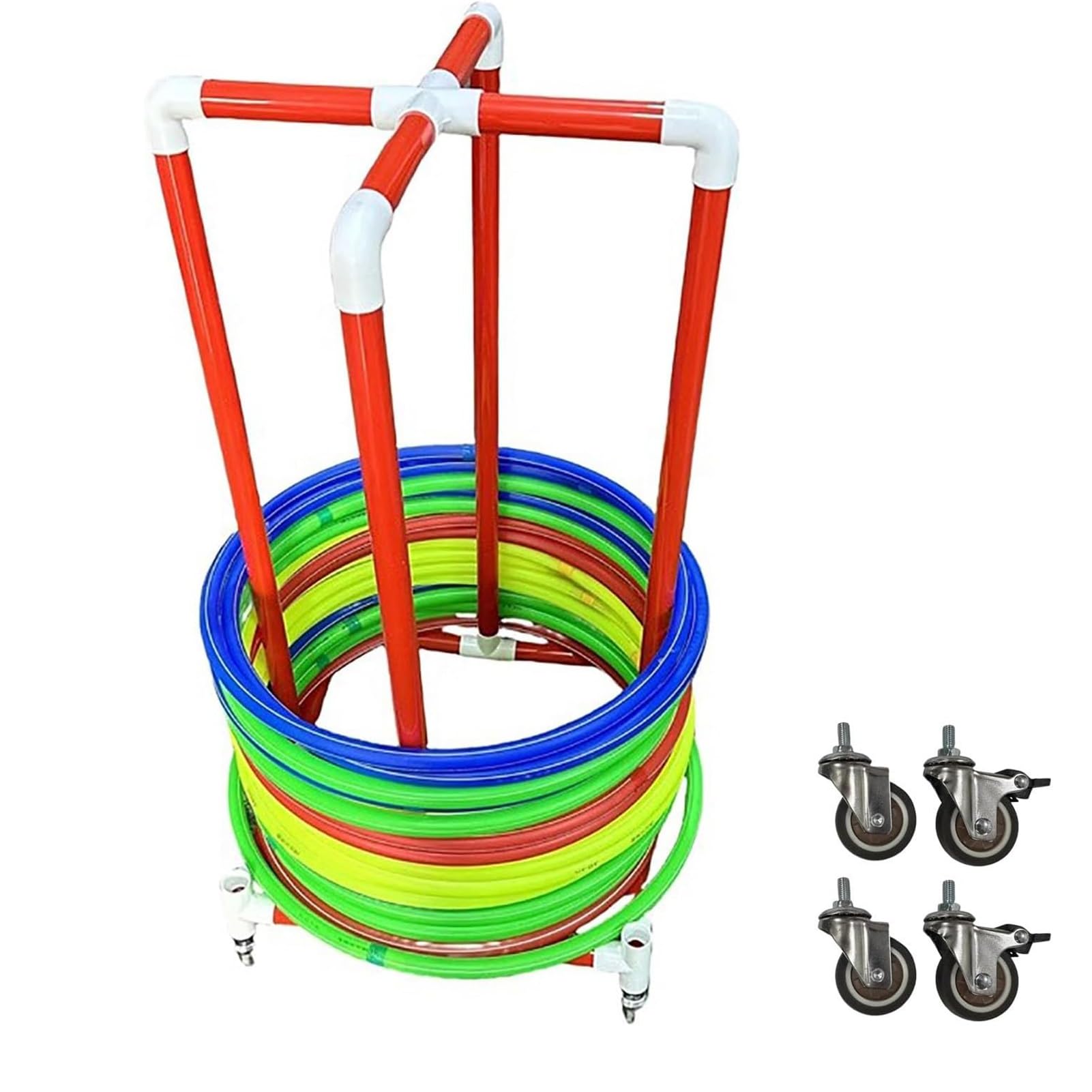 Hula Hoop Aufbewahrungsregal mit Rädern, Rollgerätehalter Ständer, Gym Hoops Display Cart für PE-Klassen