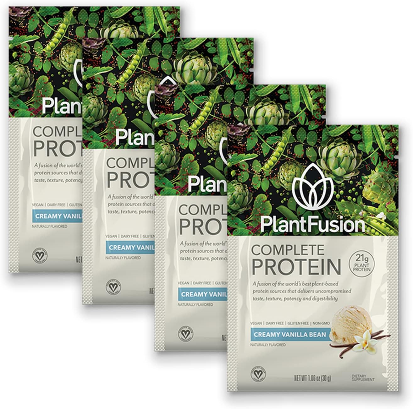 Complete Vegan Protein Powder Sample Packets - Plant Based Protein Powder Packets to-Go with BCAAs and Pea Protein - Keto, Gluten Free, Non-Dairy, No Sugar (Vanilla Pack of 4)