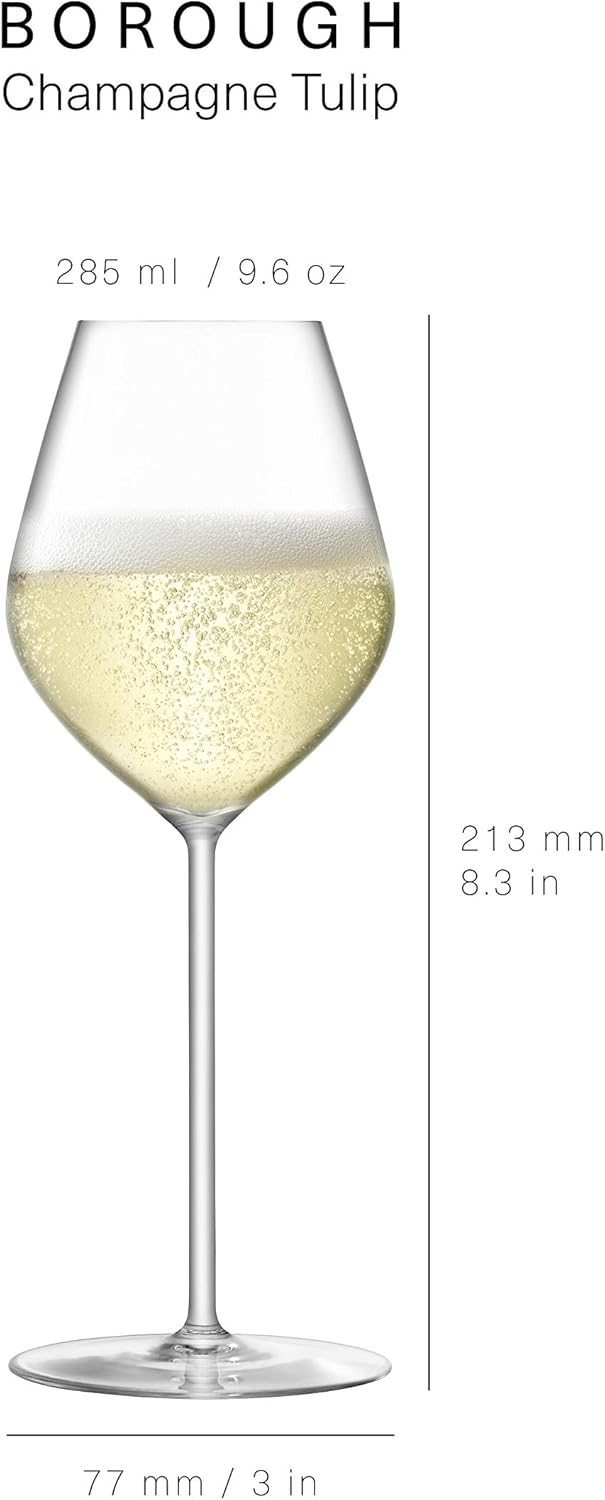 LSA Borough Champagne Tulip Glass 285ml Clear | Set of 4 | Dishwasher Safe | BG15