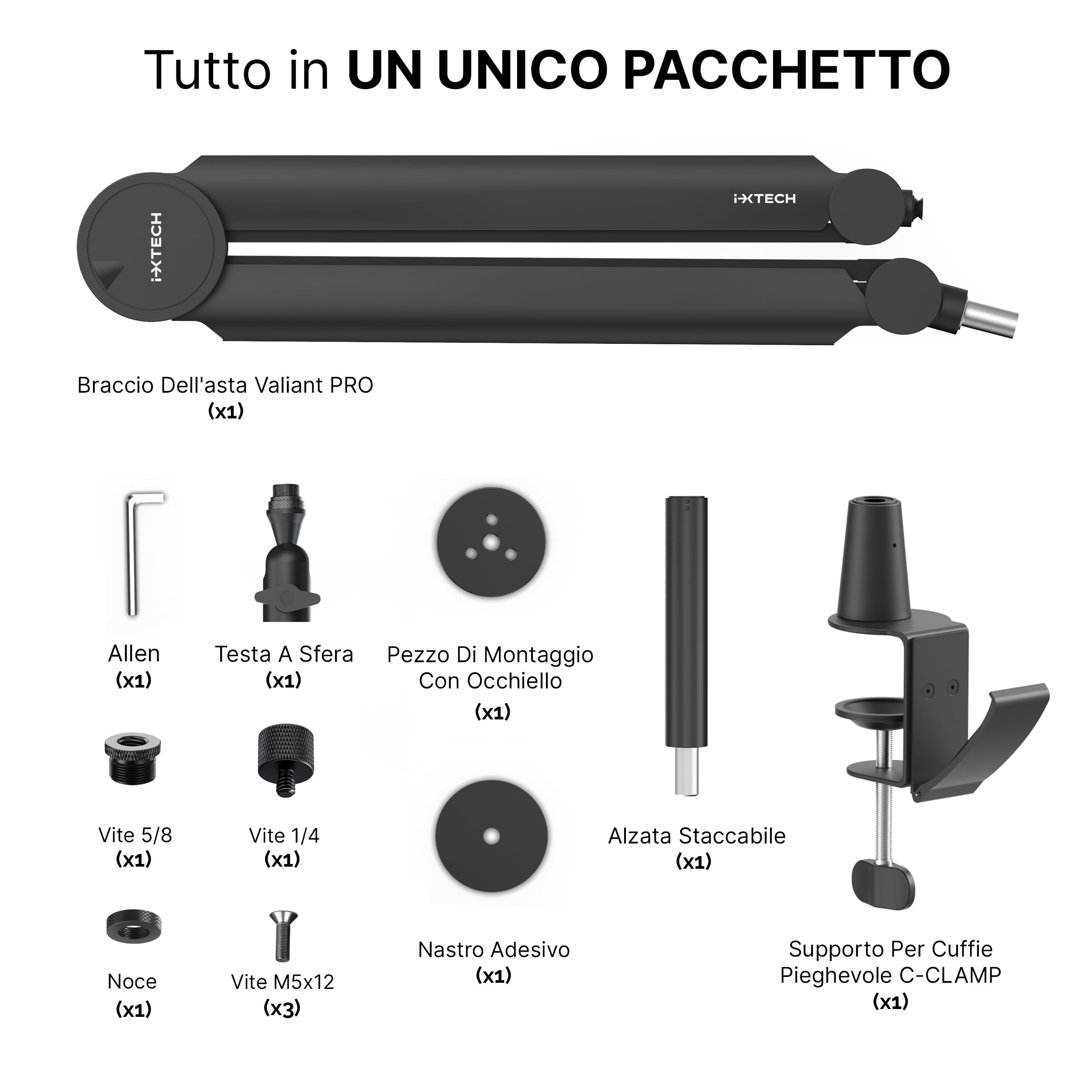 IXTECH Braccio per microfono girevole a 360° Braccio per microfono con supporto da scrivania completamente regolabile per podcast video radio registrazione in studio robusto e universale VALIANT Pro