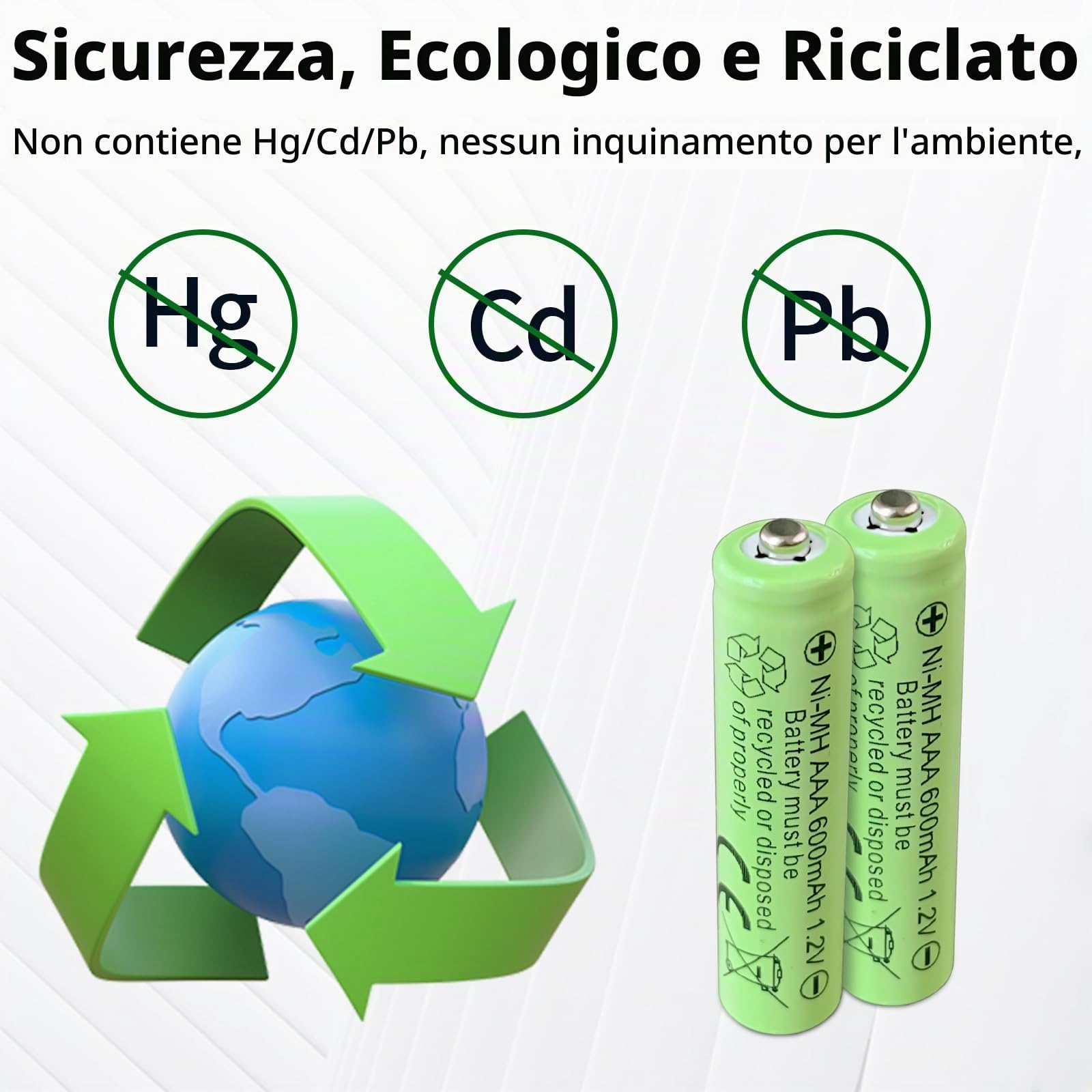 Batterie ricaricabili Ni-MH AAA, 1,2 V, capacità 600 mAh, ad alta capacità, adatte per più telecomandi/luci notturne solari, confezione da 8